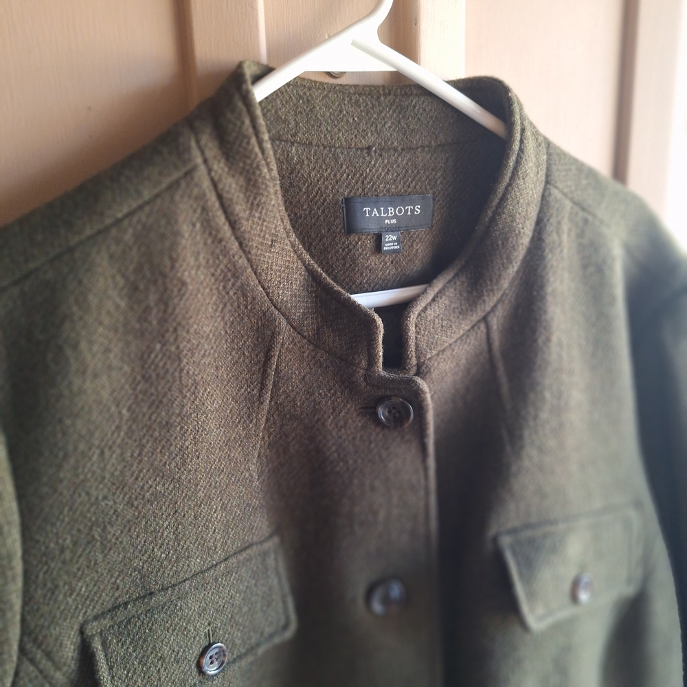Talbots Olive Mossy Green Wool Viscose Button-Up Blazer 22W - Picture 9 of 16